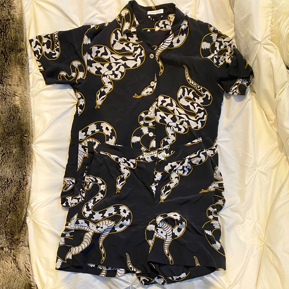Olivia Von Halle Ciro Snake Print Short Silk Pajamas